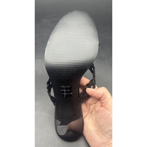 Franco Sarto Sandal Womens 8.5M Black Leather Slide On Open Toe Heel Sandal - Picture 8 of 16